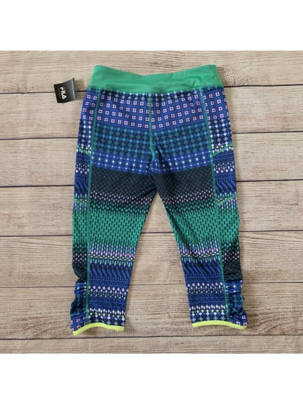 Fila Sport Blue Green Print Athletic Gym Capri Leggings